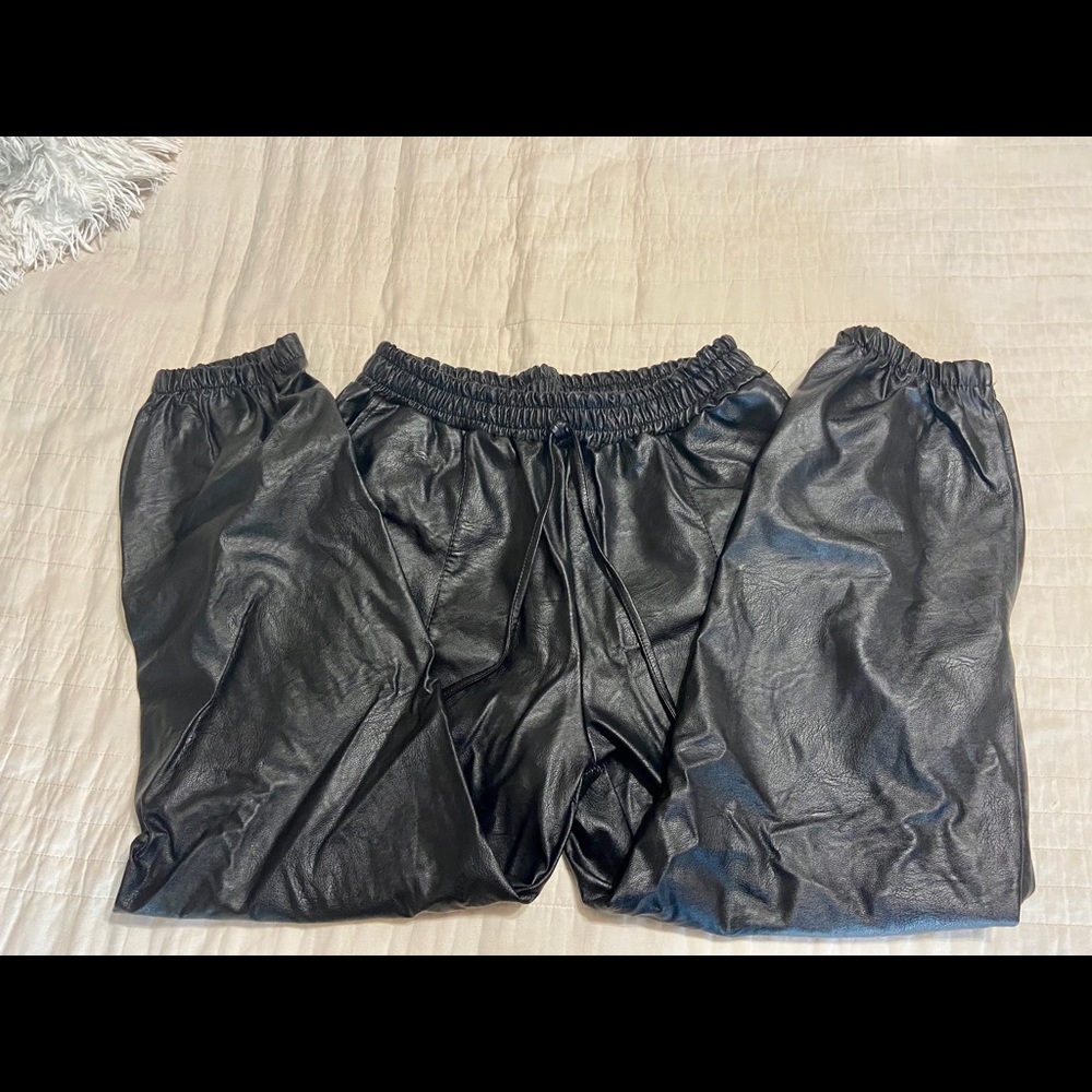 Leather look joggers